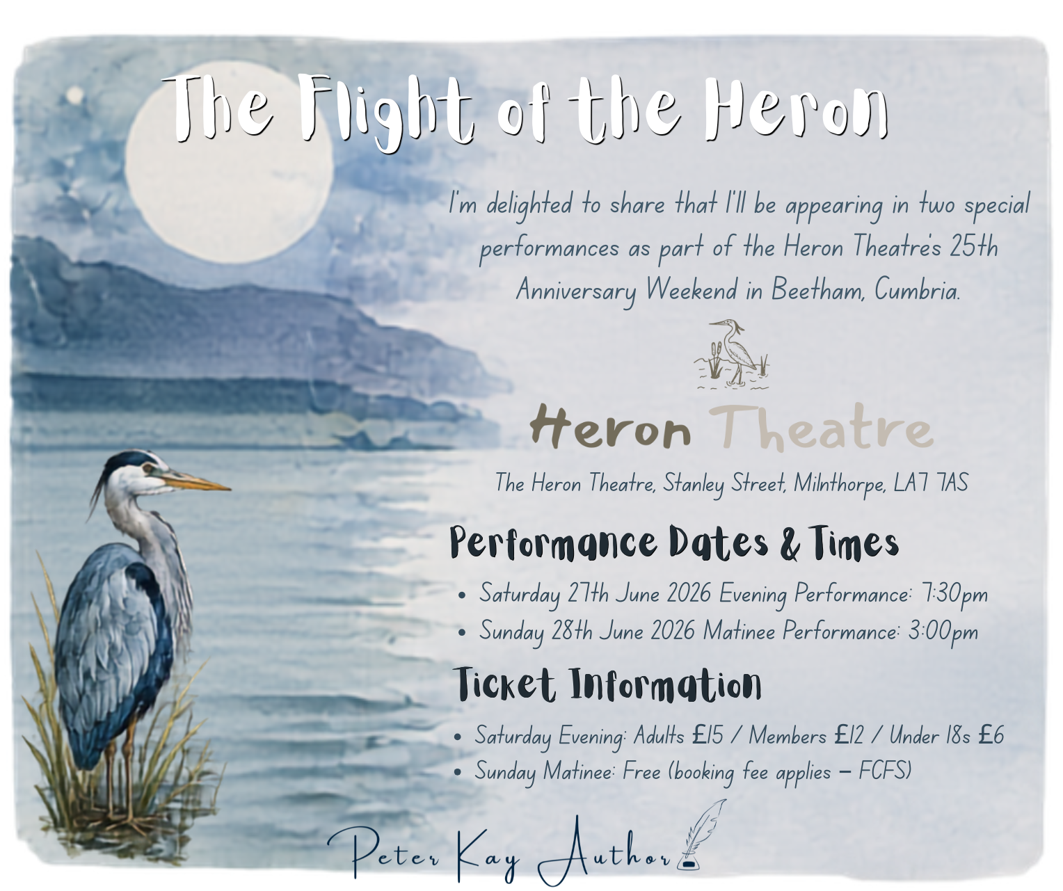 Thrilled to Perform in The Flight of the Heron at The Heron Theatre!
