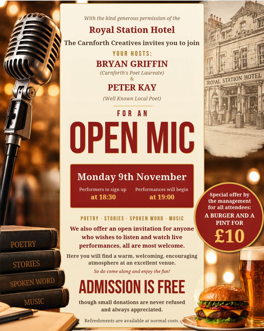 An Evening of Poetry, Music and Stories at the Royal Station Hotel, Carnforth