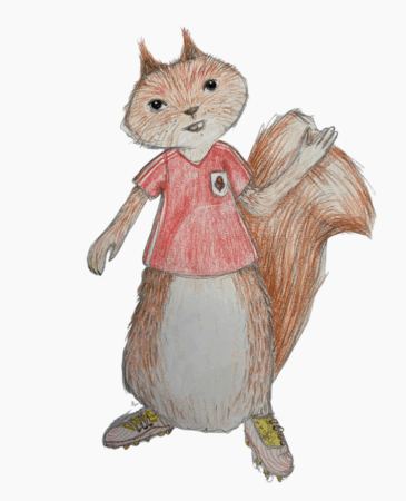 Preview illustration of a squirrel wearing a red football shirt